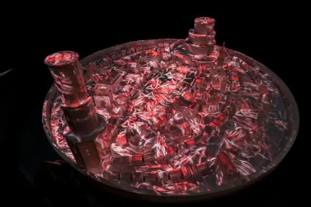 Projection mapping on a sculpted object in The Labyrinth exhibition