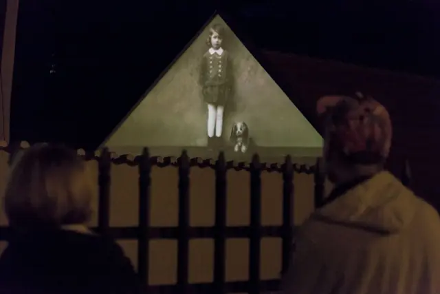 Night projection on the Pinkas Synagogue façade